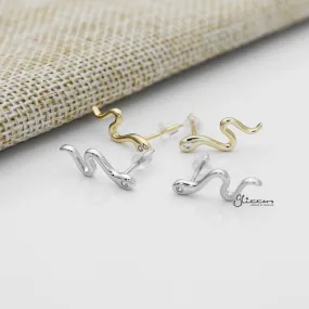 Solid 925 Sterling Silver CZ Snake Stud Earrings