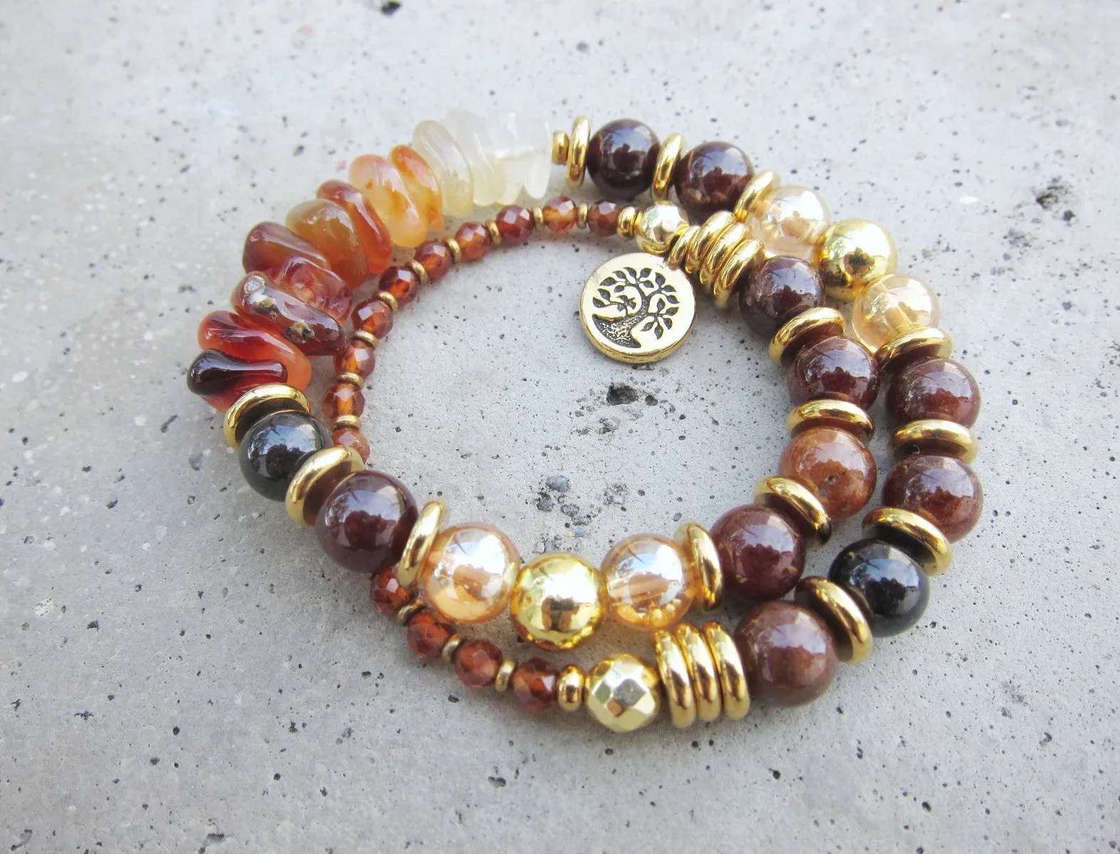 Spessartine Garnet Gemstone Mala Bracelet for Confidence, Grounding   Balance