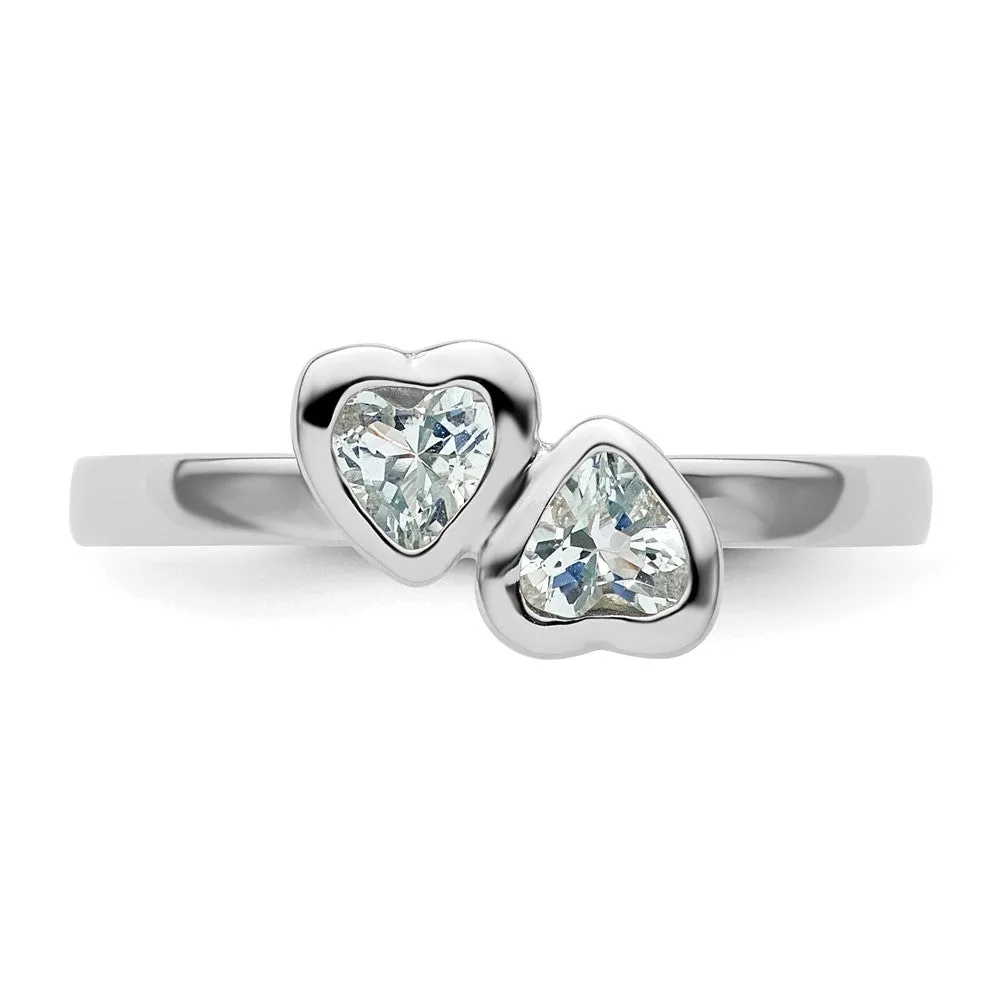 Stackable Expressions Aquamarine Double Heart Ring in Sterling Silver