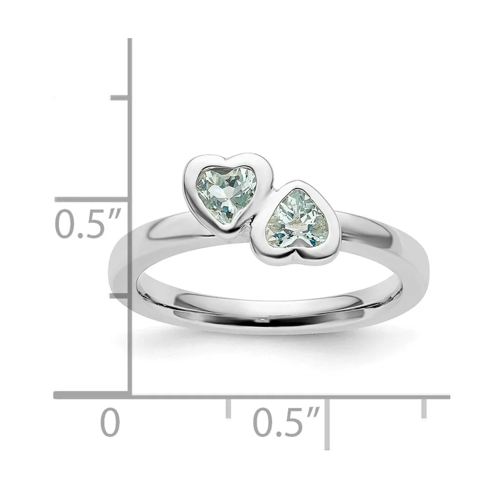 Stackable Expressions Aquamarine Double Heart Ring in Sterling Silver