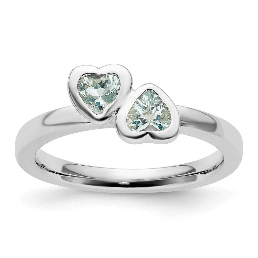 Stackable Expressions Aquamarine Double Heart Ring in Sterling Silver