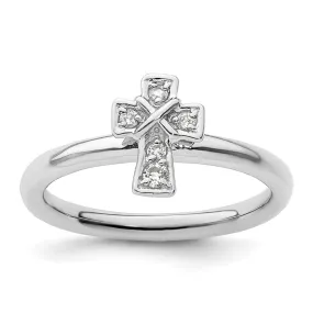 Stackable Expressions Rhodium White Topaz Cross Ring in Sterling Silver