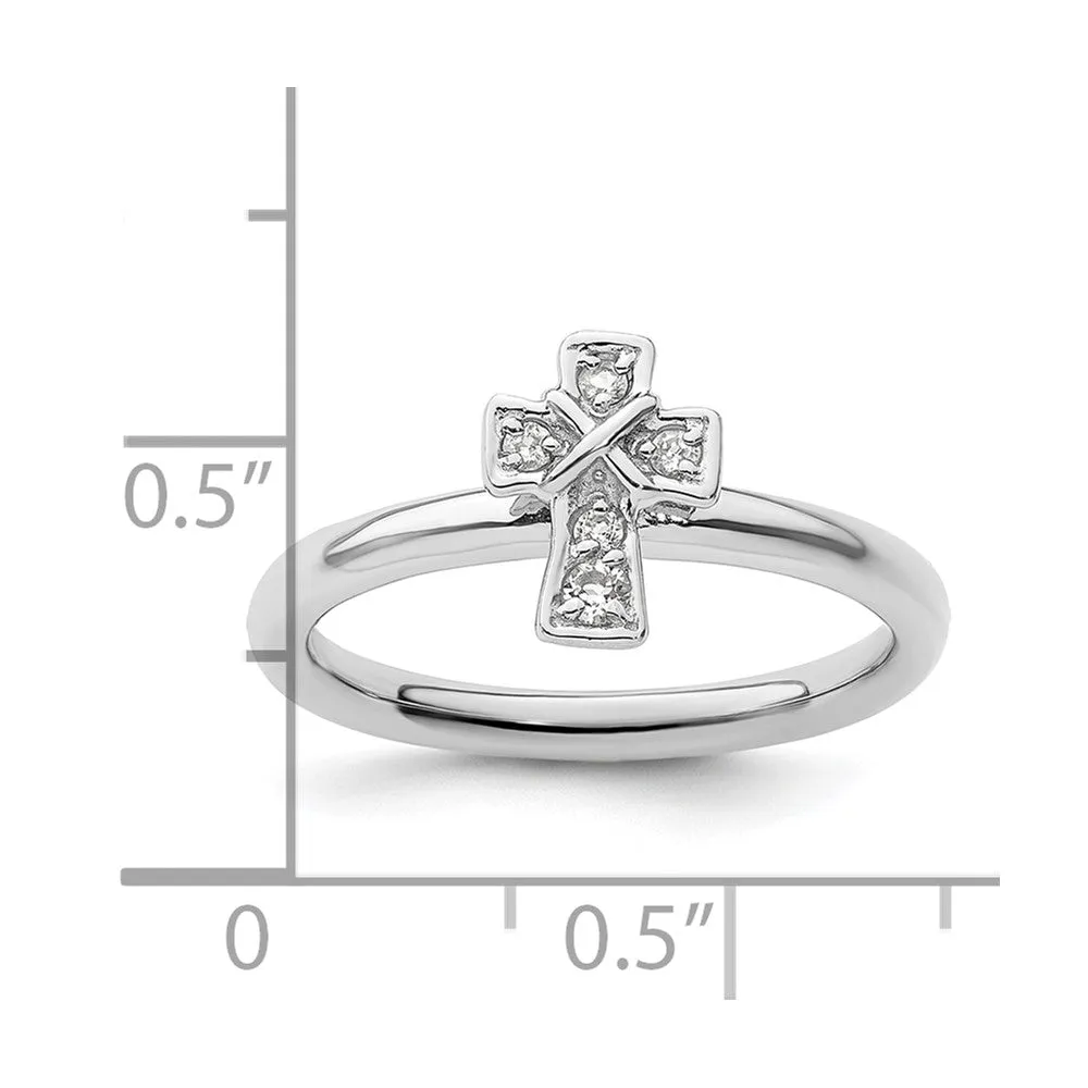 Stackable Expressions Rhodium White Topaz Cross Ring in Sterling Silver