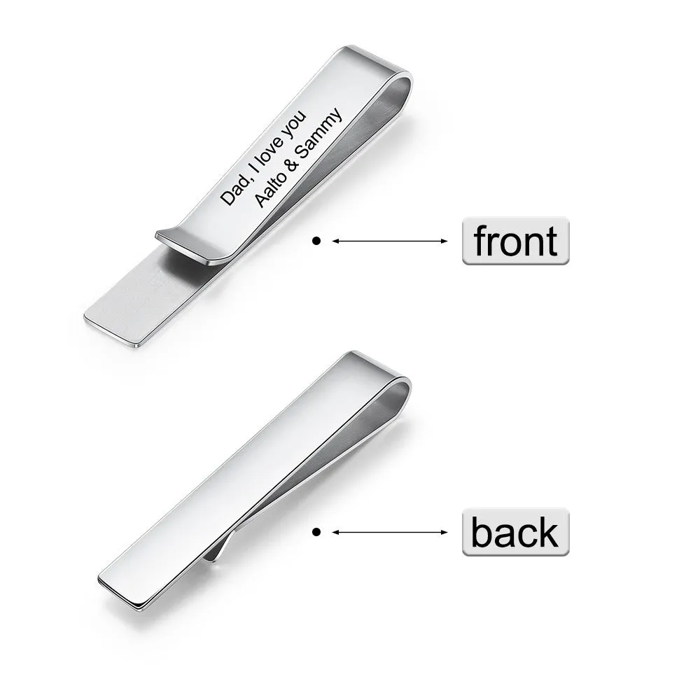 Stainless Steel 2 Names Engraved Tie Clips Shirt Cuff Button