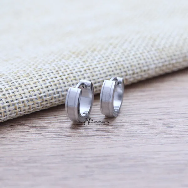 Stainless Steel Plain Hinged Hoop Earrings with Step Edges