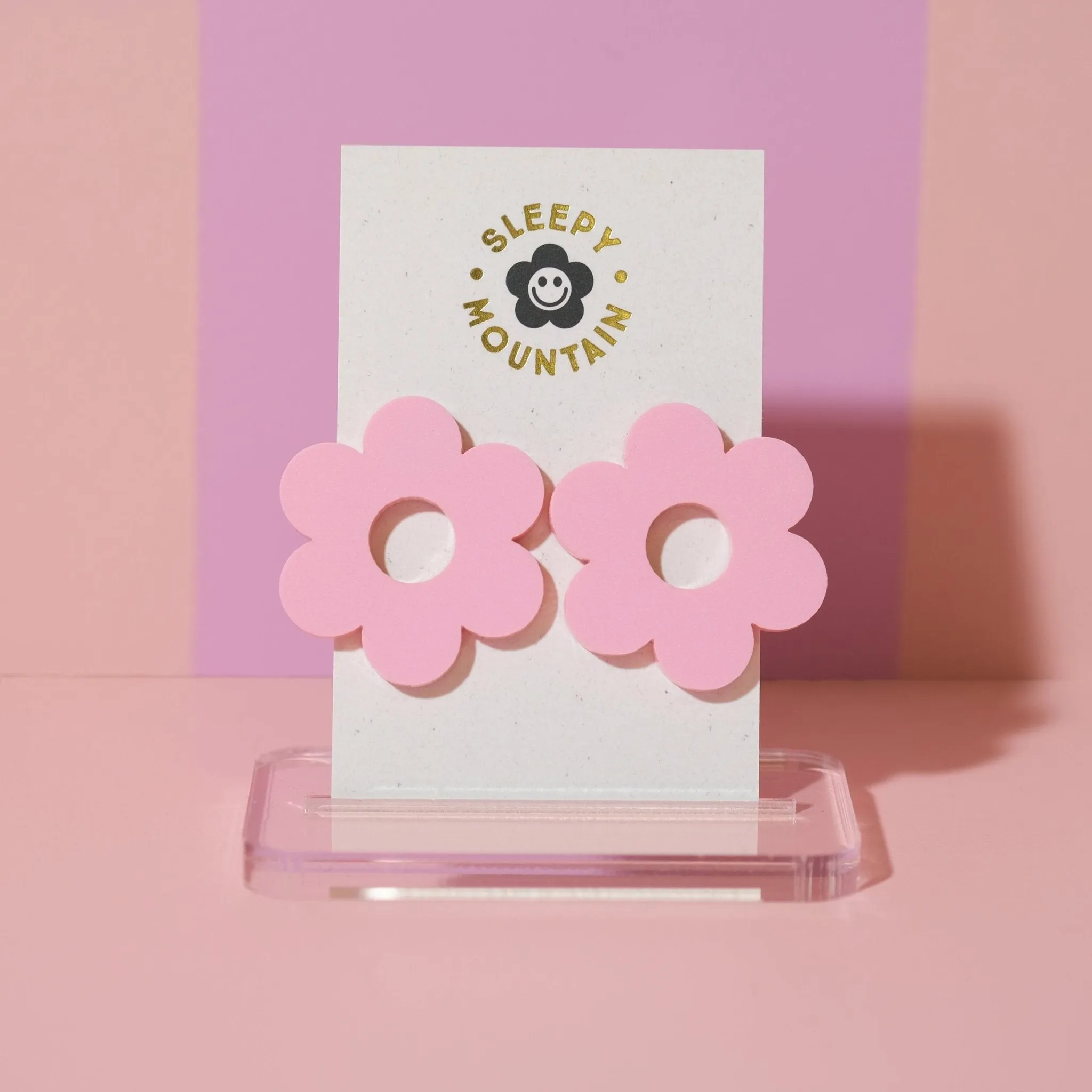 Statement daisy big stud earrings in pink