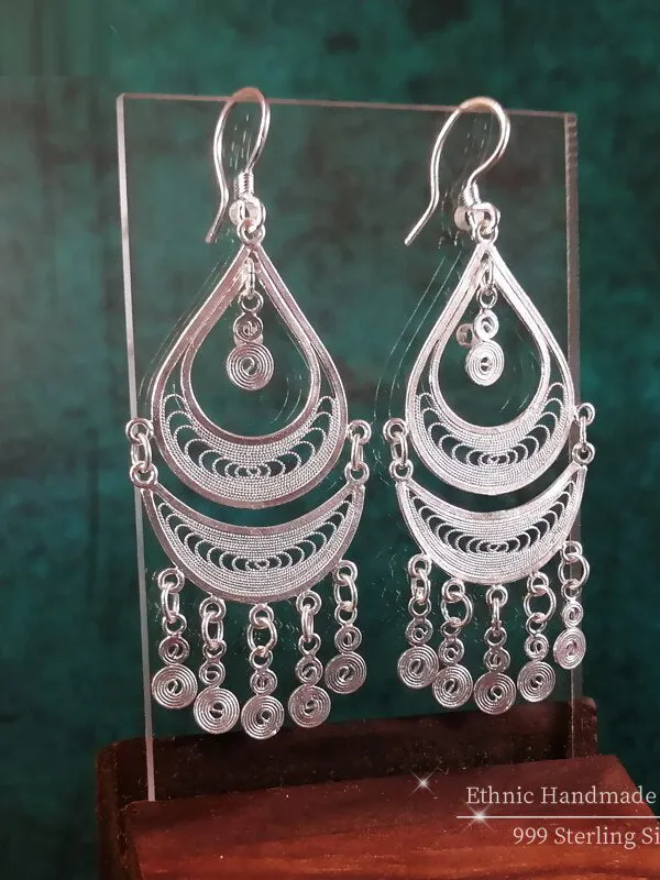 Sterling Silver Bohemian Tassel Earrings For Women Jewelry