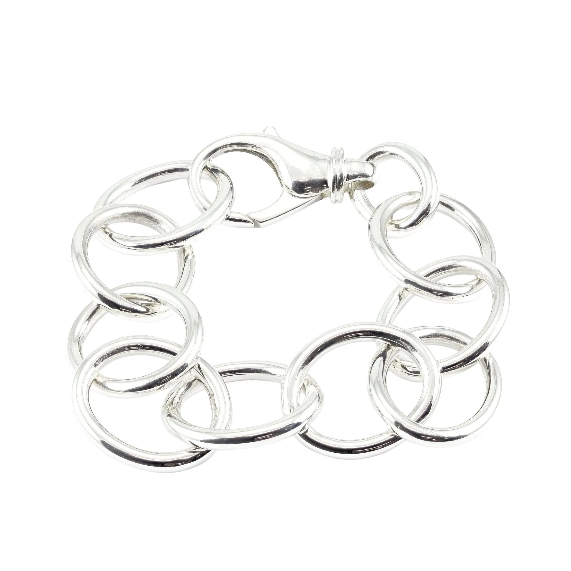 Sterling silver circle link 8-inch bracelet with large lobster clasp