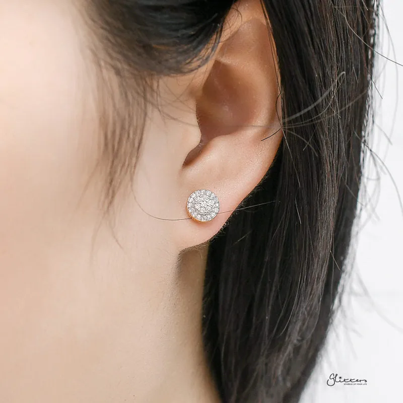 Sterling Silver C.Z Paved Round Stud Earrings