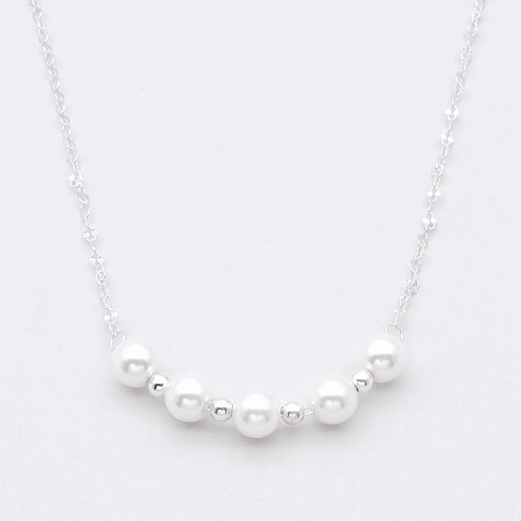 Sterling Silver Pearls Choker Necklace - Silver