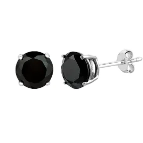 Sterling Silver Rhodium Finish Black Round Cubic Zirconia Stud Earring