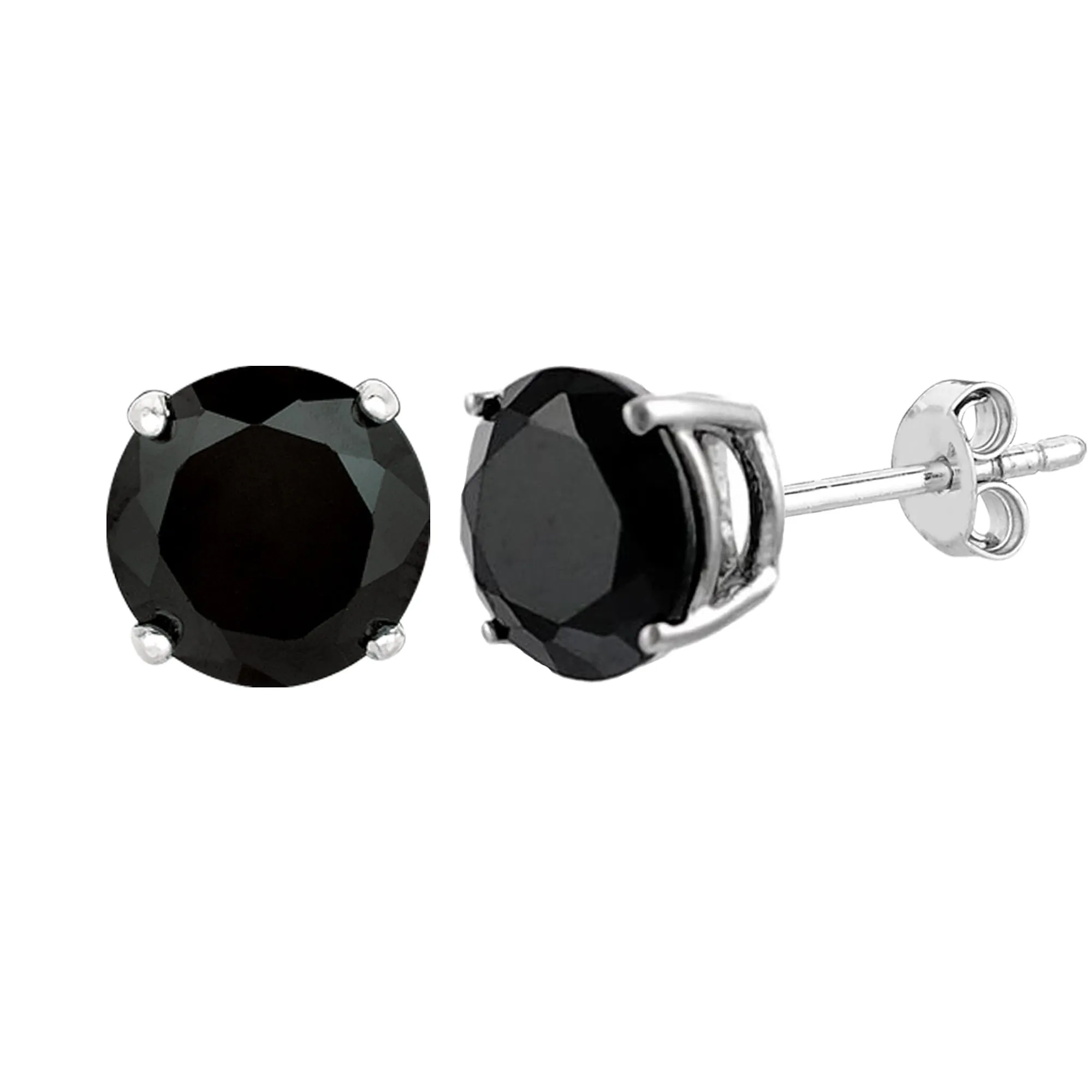 Sterling Silver Rhodium Finish Black Round Cubic Zirconia Stud Earring