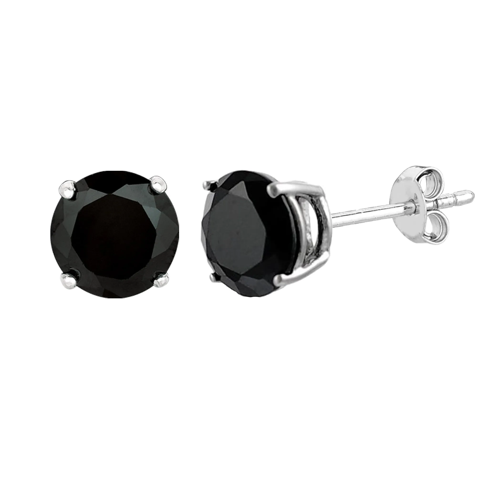 Sterling Silver Rhodium Finish Black Round Cubic Zirconia Stud Earring