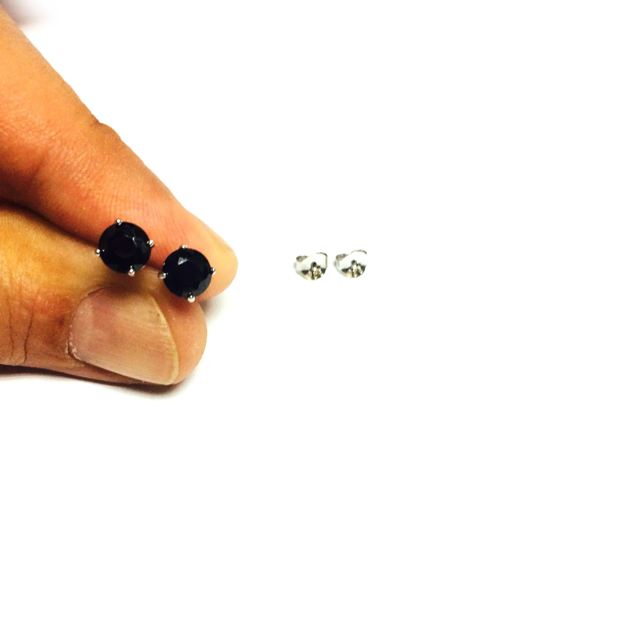 Sterling Silver Rhodium Finish Black Round Cubic Zirconia Stud Earring