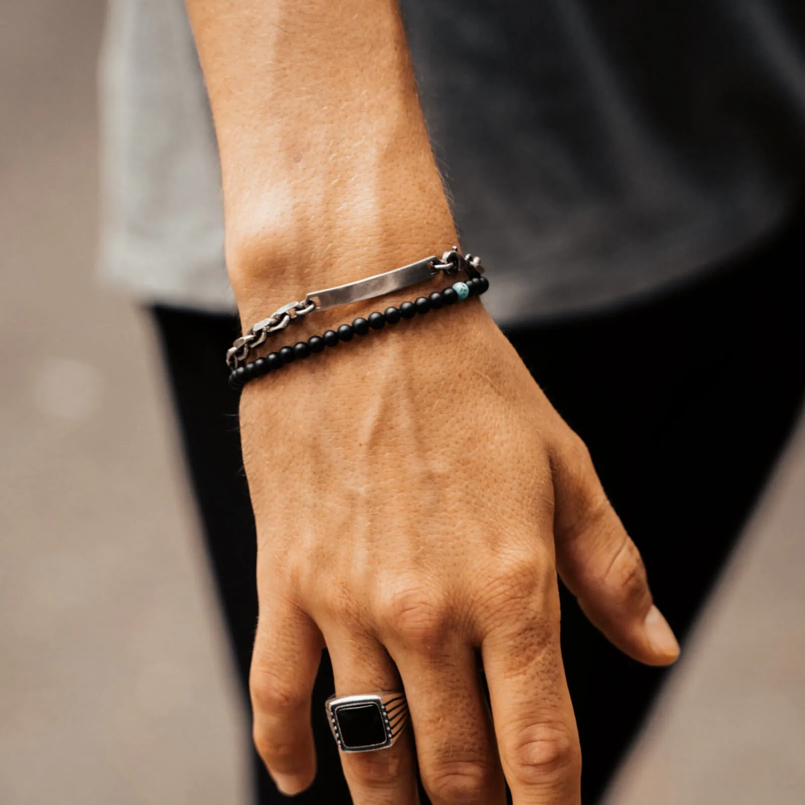 Sterling Silver Skull Bead Bracelet