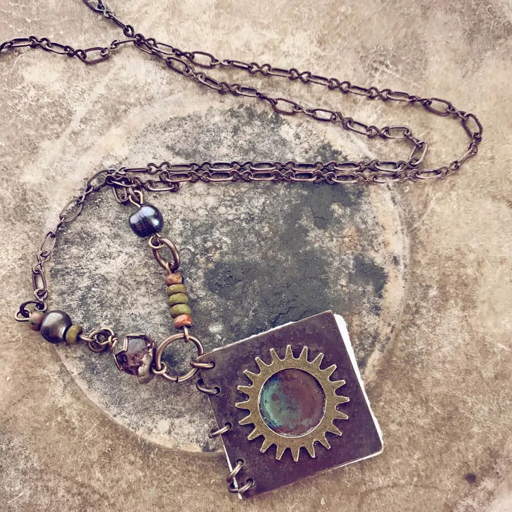 sunburst // mini journal blank book pendant necklace