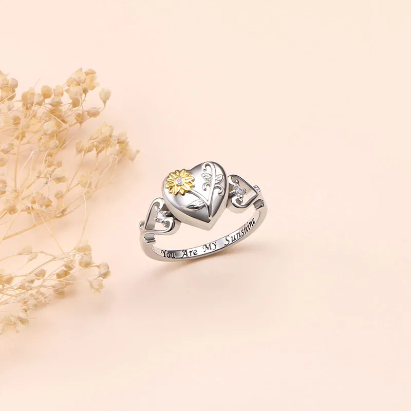 Sunflower Urn Ring for Ashes 925 Sterling Silver Cremation Jewelry for Women Bereavement Gift