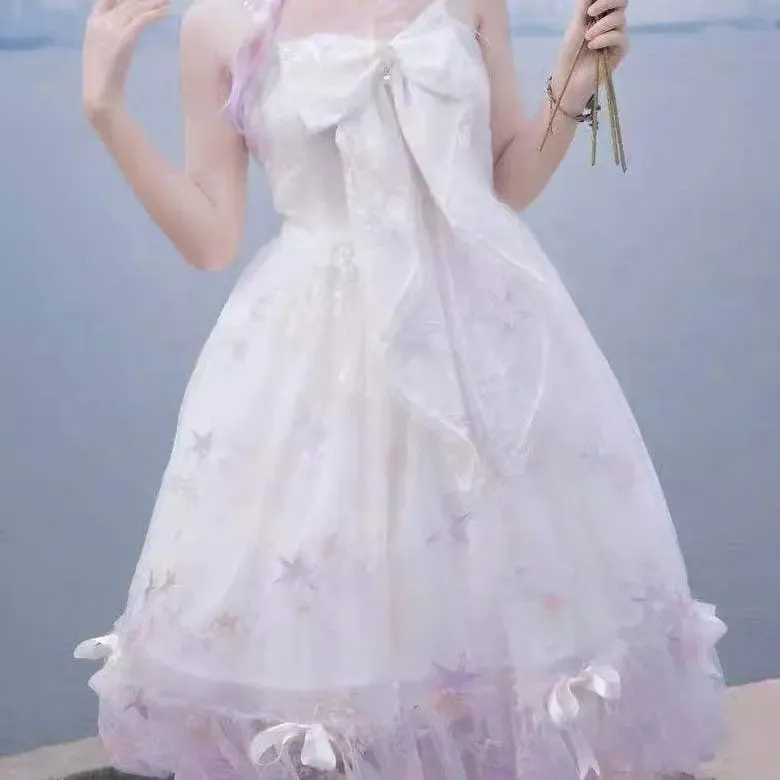 Sweet Star Printed Jsk Lolita Princess Dress Fairy Bow Tie Dress MK15953