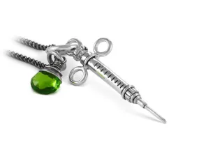 Syringe Necklace with Emerald - Silver