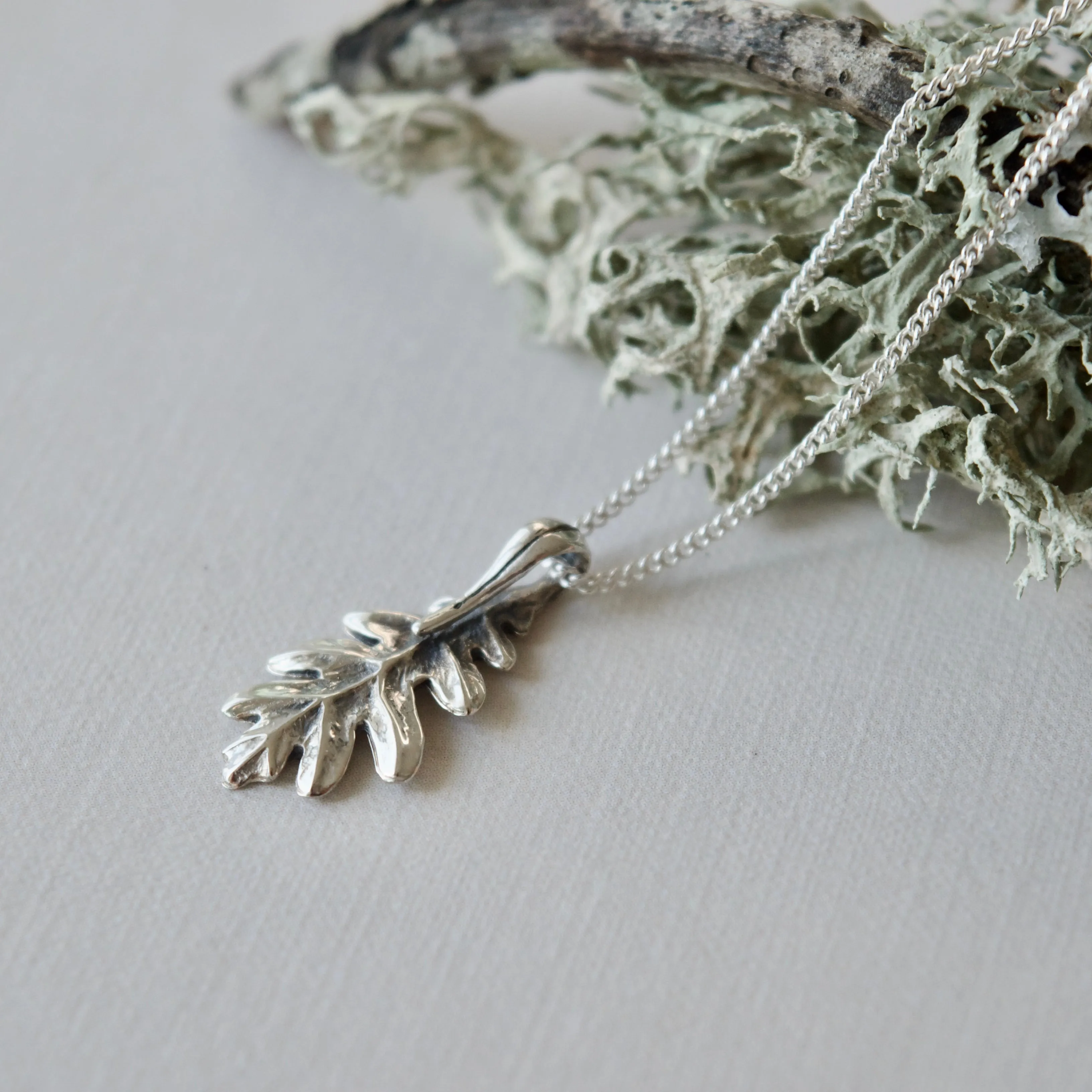 Tiny Oak Charm Necklace Silver