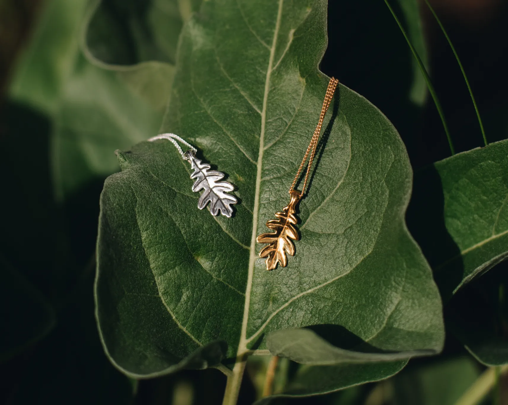 Tiny Oak Charm Necklace Silver