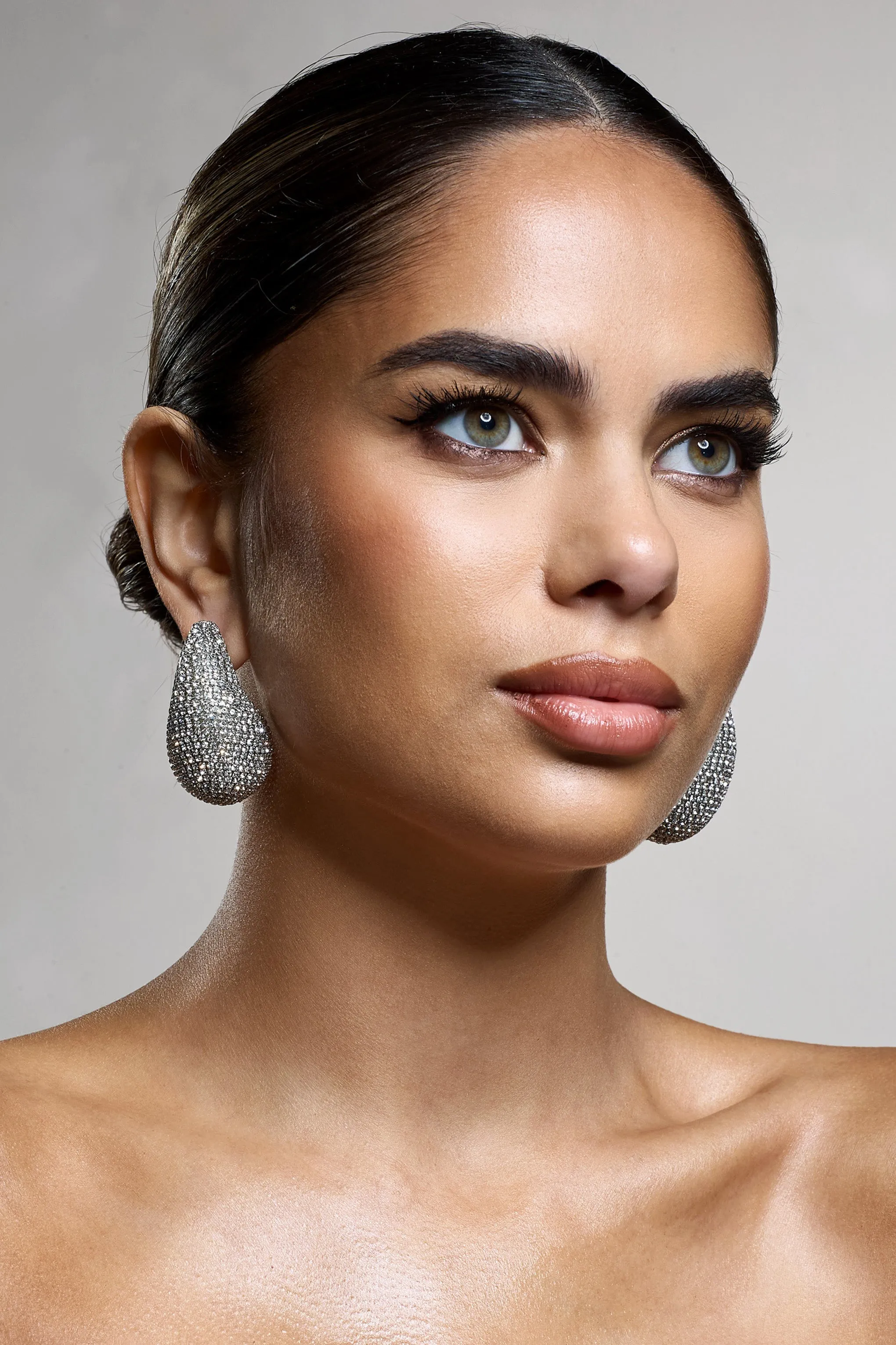 True Icon | Silver Diamante Statement Teardrop Earrings