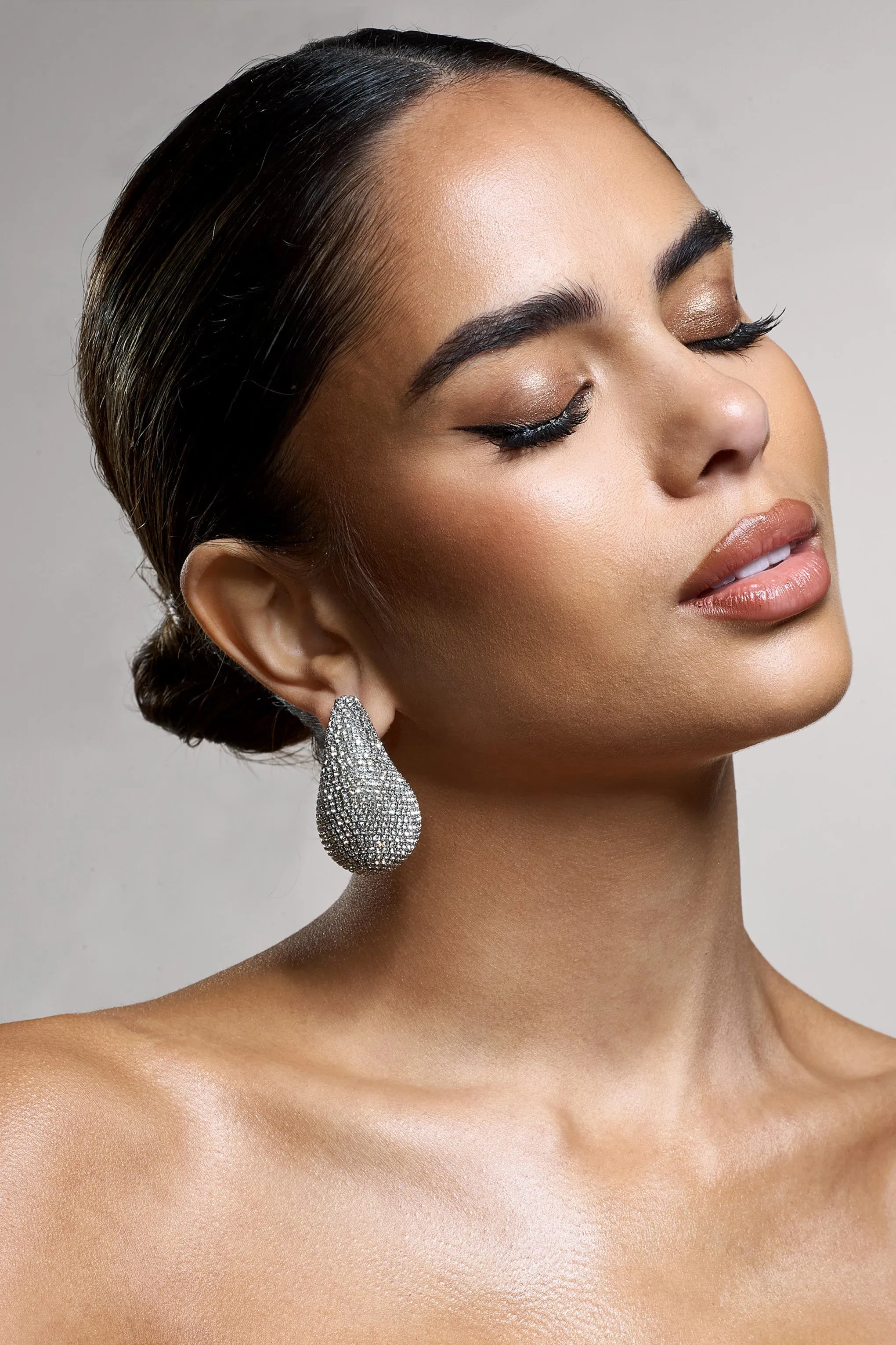 True Icon | Silver Diamante Statement Teardrop Earrings