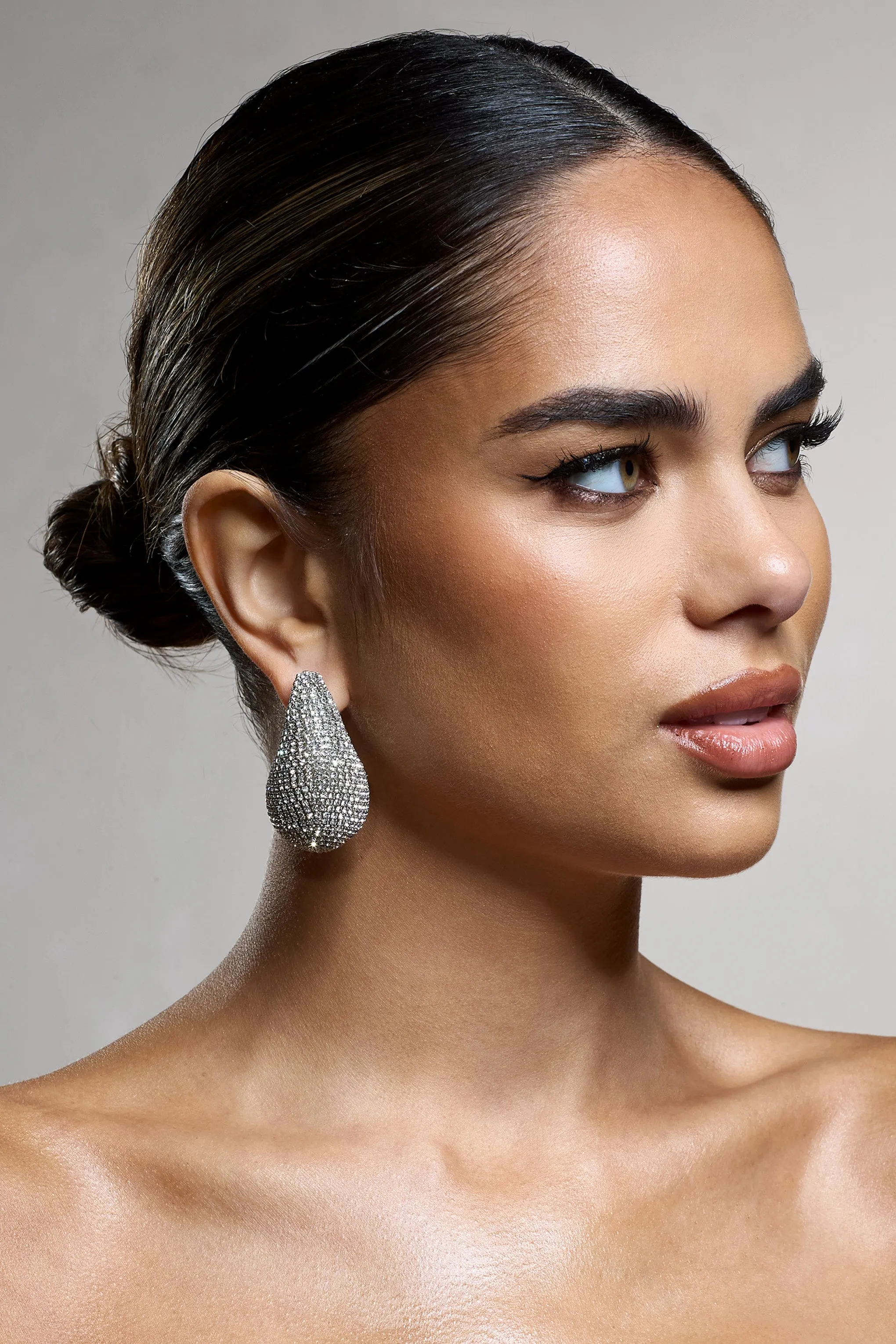 True Icon | Silver Diamante Statement Teardrop Earrings