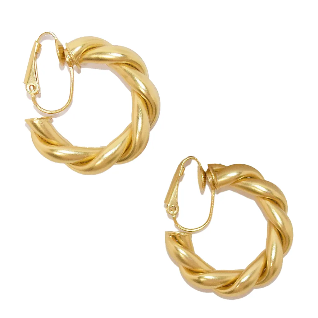 Twisted rope clip-on hoop Earrings