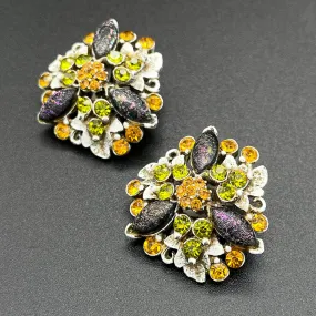 【USA輸入】ヴィンテージ FLORENZA フローラル エナメル イヤリング/Vintage FLORENZA Floral Enamel Clip On Earrings