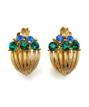 【USA輸入】ヴィンテージ ブルー グリーン ビジュー イヤリング/Vintage Blue Green Bijou Clip On Earrings