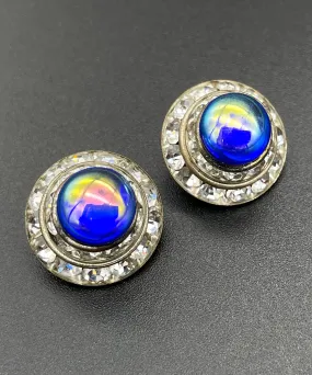 【USA輸入】ヴィンテージ ブルーオーロラ クリアビジュー イヤリング/Vintage Blue Aurora Clear Bijou Clip On Earrings