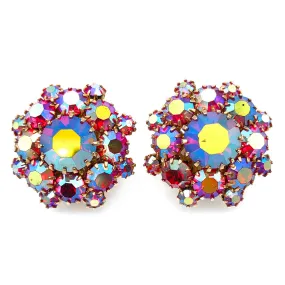 【USA輸入】ヴィンテージ レッド オーロラ ラインストーン イヤリング/Vintage Red Aurora Rhinestones Clip On Earrings