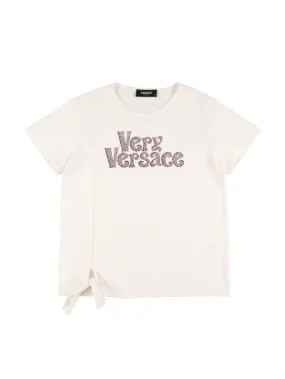 Versace   Logo print cotton jersey t-shirt w/bow 