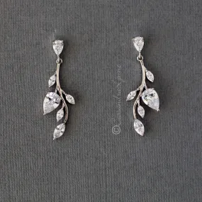 Vine CZ Bridal Earrings Clip-On