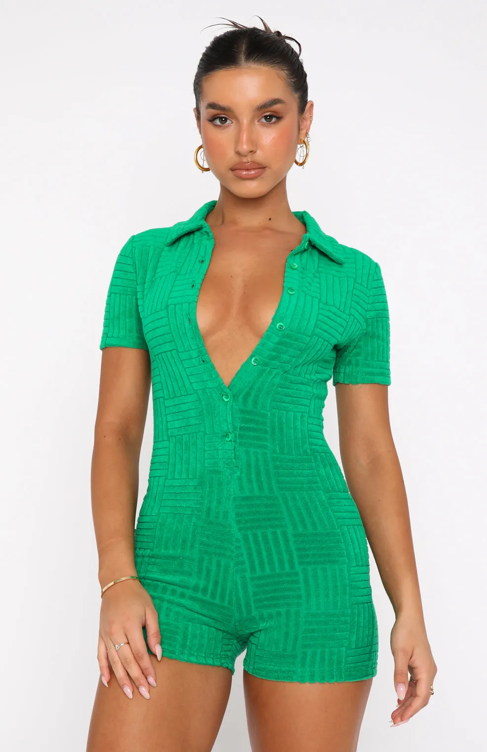 Walk My Way Terry Playsuit Green Stripe