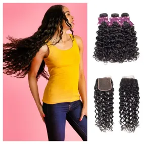 Water Wave Bundle Brazilian Hair with Closure