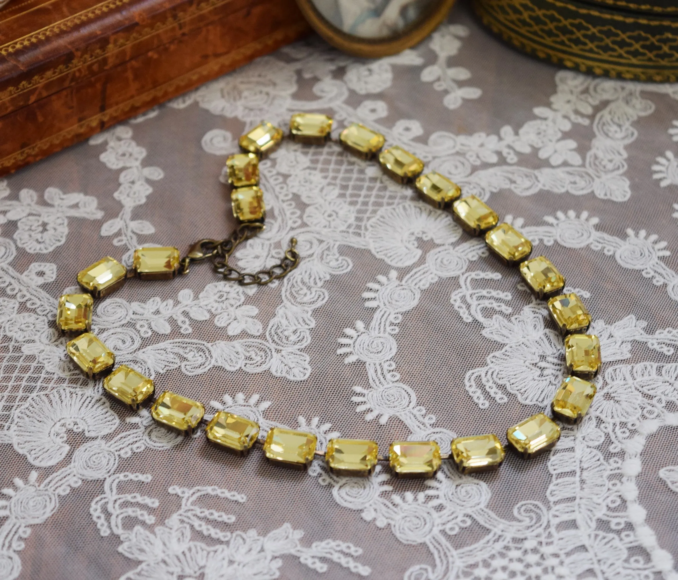 Yellow Aurora Crystal Necklace - Medium Octagon